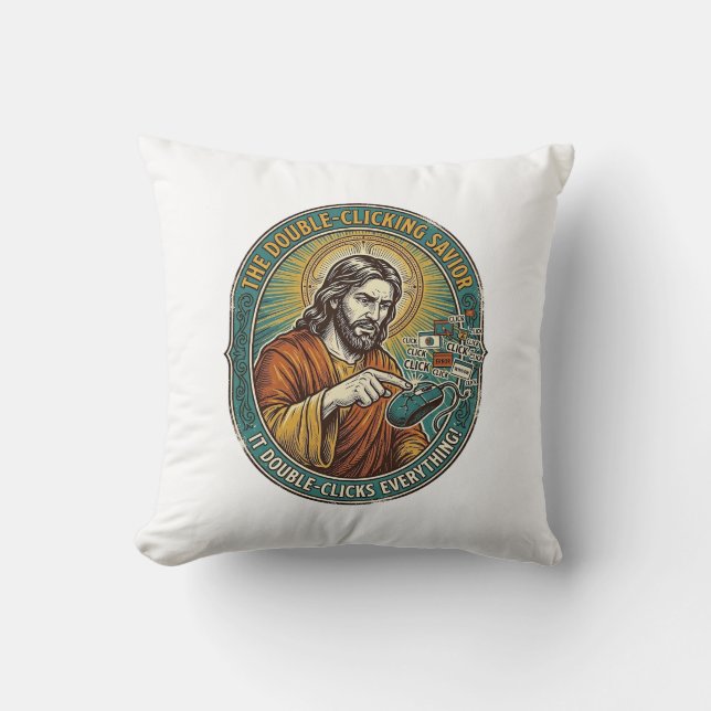 Jesus kaputte Doppelklickmaus IT Büro Tech  Kissen (Vorderseite)