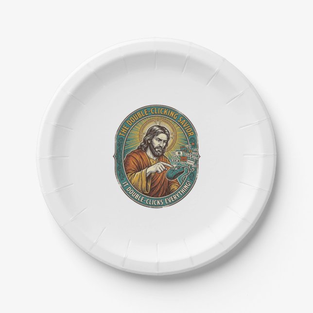 Jesus kaputte Doppelklickmaus IT Büro Tech  Pappteller (Vorderseite)