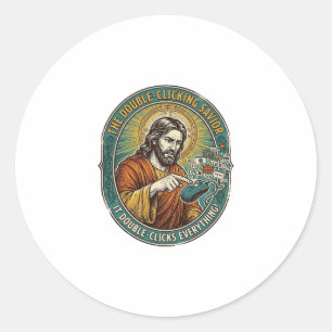 Jesus kaputte Doppelklickmaus IT Büro Tech Runder Aufkleber