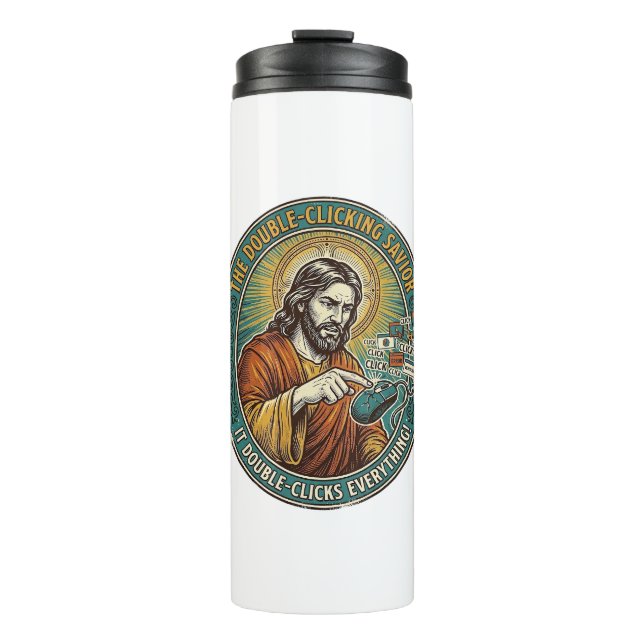 Jesus kaputte Doppelklickmaus IT Büro Tech  Thermosbecher (Vorderseite)