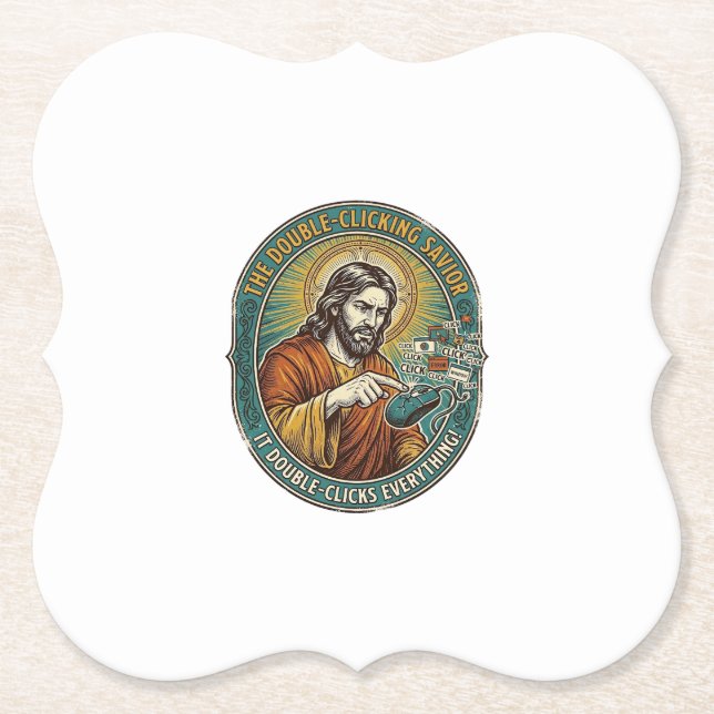 Jesus kaputte Doppelklickmaus IT Büro Tech  Untersetzer (Vorderseite)
