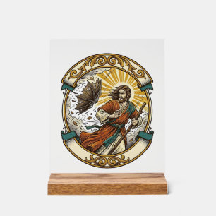 Jesus kaputter Regenschirm umgeblasen Windiger Stu Acrylschild
