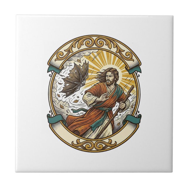 Jesus kaputter Regenschirm umgeblasen Windiger Stu Fliese (Vorderseite)