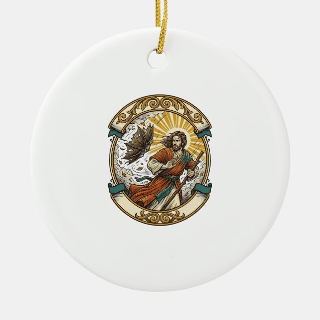 Jesus kaputter Regenschirm umgeblasen Windiger Stu Keramik Ornament (Vorne)