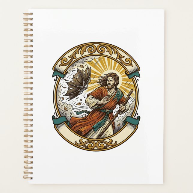 Jesus kaputter Regenschirm umgeblasen Windiger Stu Planer (Vorderseite)
