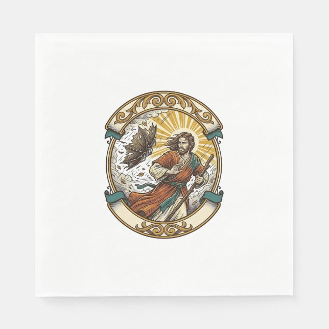 Jesus kaputter Regenschirm umgeblasen Windiger Stu Serviette (Vorderseite)