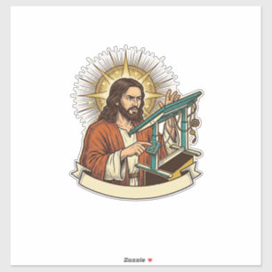 Jesus kaputter Stehschreibtisch steckt halb im Bür Aufkleber