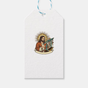 Jesus kaputter Stehschreibtisch steckt halb im Bür Geschenkanhänger