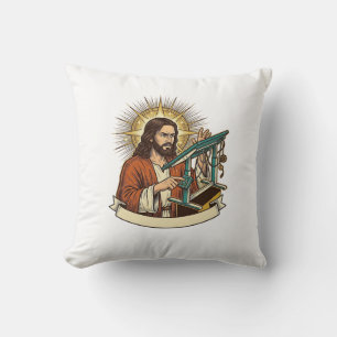Jesus kaputter Stehschreibtisch steckt halb im Bür Kissen