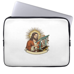 Jesus kaputter Stehschreibtisch steckt halb im Bür Laptopschutzhülle