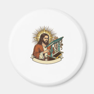 Jesus kaputter Stehschreibtisch steckt halb im Bür Magnet