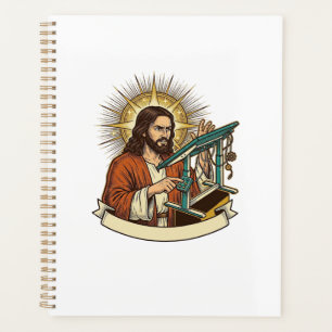Jesus kaputter Stehschreibtisch steckt halb im Bür Planer