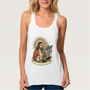Jesus kaputter Stehschreibtisch steckt halb im Bür Tank Top