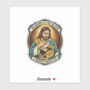 Jesus Karton Papierausschnitt Finger Schmerz Humor Aufkleber