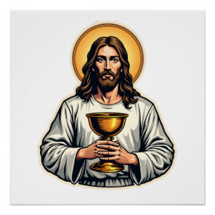 Jesus-Kelch-Wappen Vintage-Gravur-Shirt 2 Poster