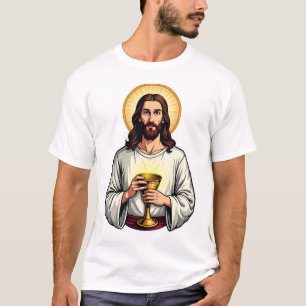 Jesus-Kelch-Wappen Vintage-Gravur-Shirt 2 T-Shirt