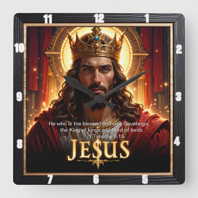 Jesus King Crown Sovereign Majesty Red Quadratische Wanduhr (Vorderseite)