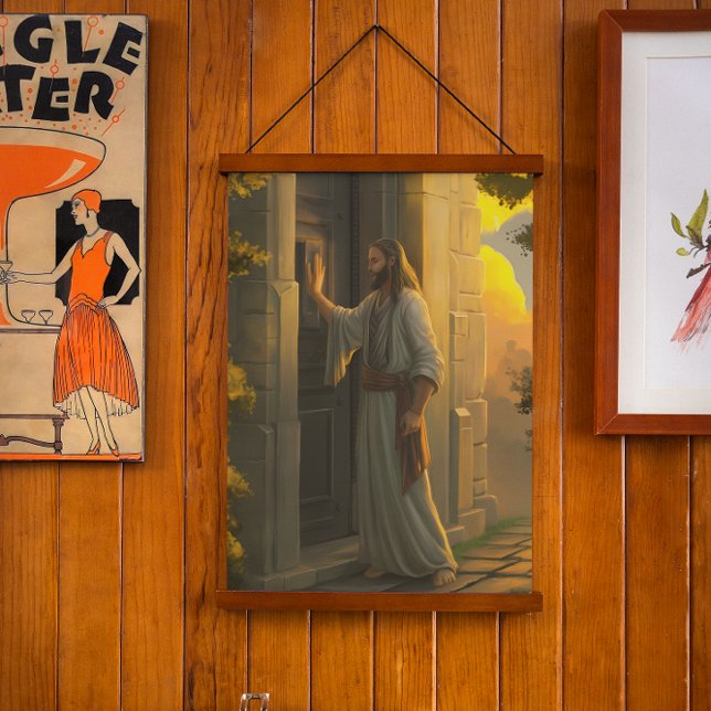 Jesus klopft an einer rustikalen Tür Wandteppich Mit Holzrahmen (Von Creator hochgeladen)