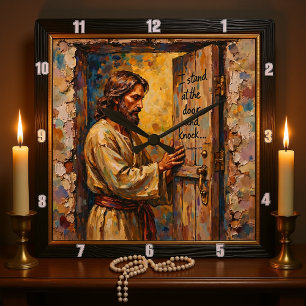 Jesus klopft: Öffne dein Herz Quadratische Wanduhr