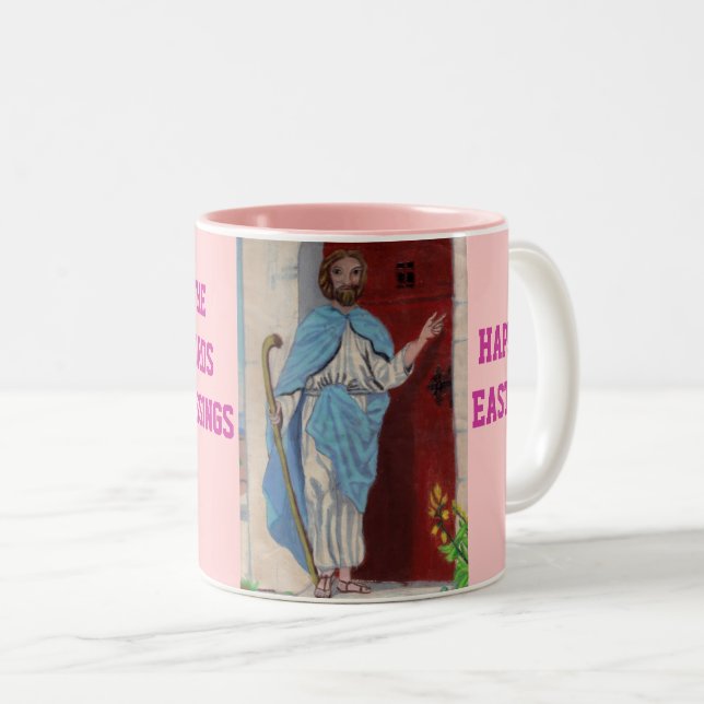 JESUS KNOCKS OSTERE Tasse (VorderseiteRechts)