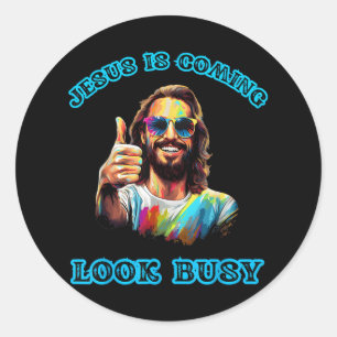 Jesus kommt mit viel Spaß in der Gefärbte Krawatte Runder Aufkleber