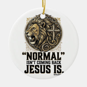 Jesus kommt zurück Löwe Kreuz Christliches T-Shirt Keramik Ornament