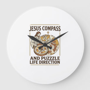 Jesus Kompass und Puzzle Lebensrichtung Jesus Komp Große Wanduhr