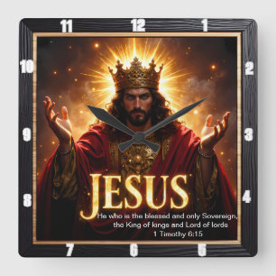 Jesus Königskrone Robe Souveränität Herrlichkeit Quadratische Wanduhr