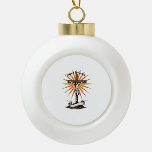 Jesus Kreuz Glaube Vintage Gravur Christliches T-S Keramik Kugel-Ornament