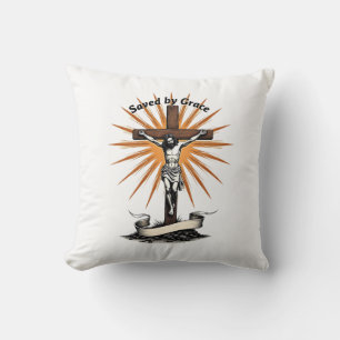 Jesus Kreuz Glaube Vintage Gravur Christliches T-S Kissen