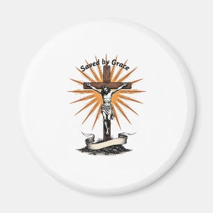 Jesus Kreuz Glaube Vintage Gravur Christliches T-S Magnet