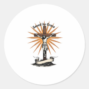 Jesus Kreuz Glauben Vintage Gravur Christliches T- Runder Aufkleber