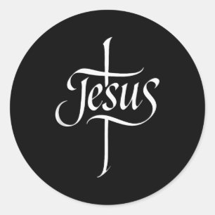 Jesus Kreuz Kalligrafie Anbetung Glaube Design Tan Runder Aufkleber