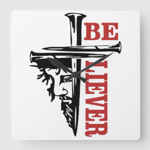 Jesus Kreuz Nageldesign – Mächtiges Christentum Quadratische Wanduhr