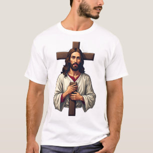 Jesus Kreuz Portrait Vintage Gravur Shirt 2