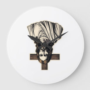 Jesus Kreuz Portrait Vintage Gravur Shirt 2 Große Wanduhr
