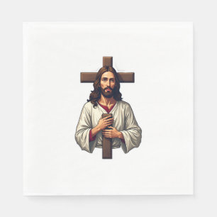 Jesus Kreuz Portrait Vintage Gravur Shirt 2 Serviette