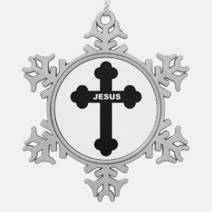 JESUS KREUZ SCHNEEFLOCKEN Zinn-Ornament