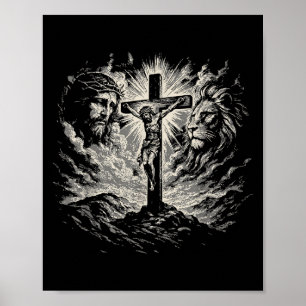Jesus Kreuz Vintage 90er Stil Löwe von Juda Christ Poster
