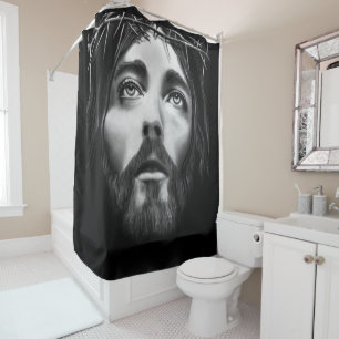 Jesus kreuzen Schwarz-weißen Duschvorhang
