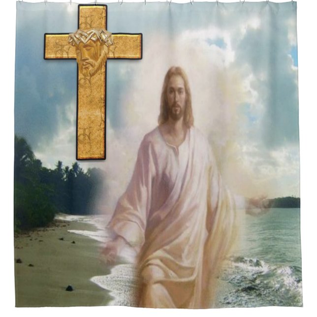 Jesus kreuzen weißer Duschvorhang (Vorderseite)
