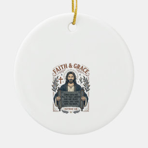 Jesus Kreuzstich Vintage-Shirt Christliches Grafik Keramik Ornament
