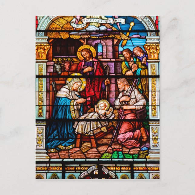 Jesus Krippe in festgehaltenem Glas Feiertagspostkarte (Vorderseite)