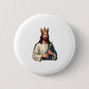 Jesus-Krone-Szepter Vintage-Gravur-Shirt 2 Button