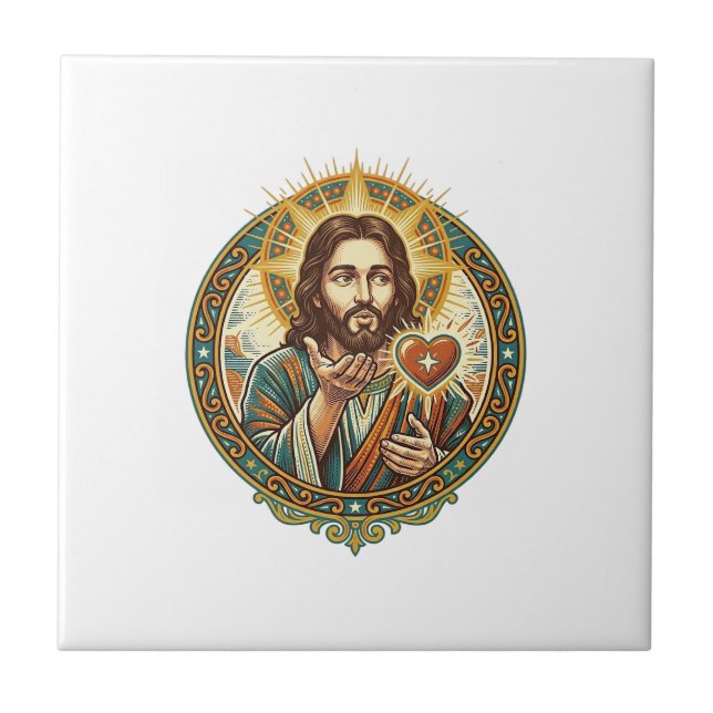 Jesus Küsschen Rot Herz Like Button Humor_1 Fliese (Vorderseite)