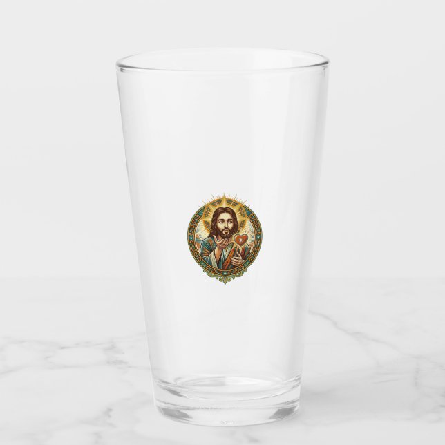 Jesus Küsschen Rot Herz Like Button Humor_1 Glas (Vorderseite)