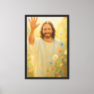 Jesus lächelt auf dem Feld der Blume Leinwanddruck