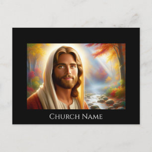 Jesus lächelt in einem Himmlischen Wald Postkarte