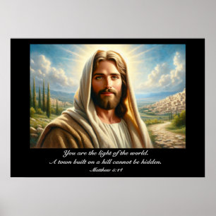 Jesus lächelt unter einem Himmlischen Himmel Poster