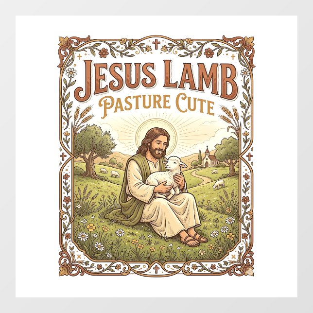 Jesus Lamm Weide Niedlich Jesus Lamm Weide Niedlic Fensteraufkleber (Blatt)